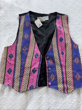 Vintage Southwestern Pattern Vest in Pink & Blue
